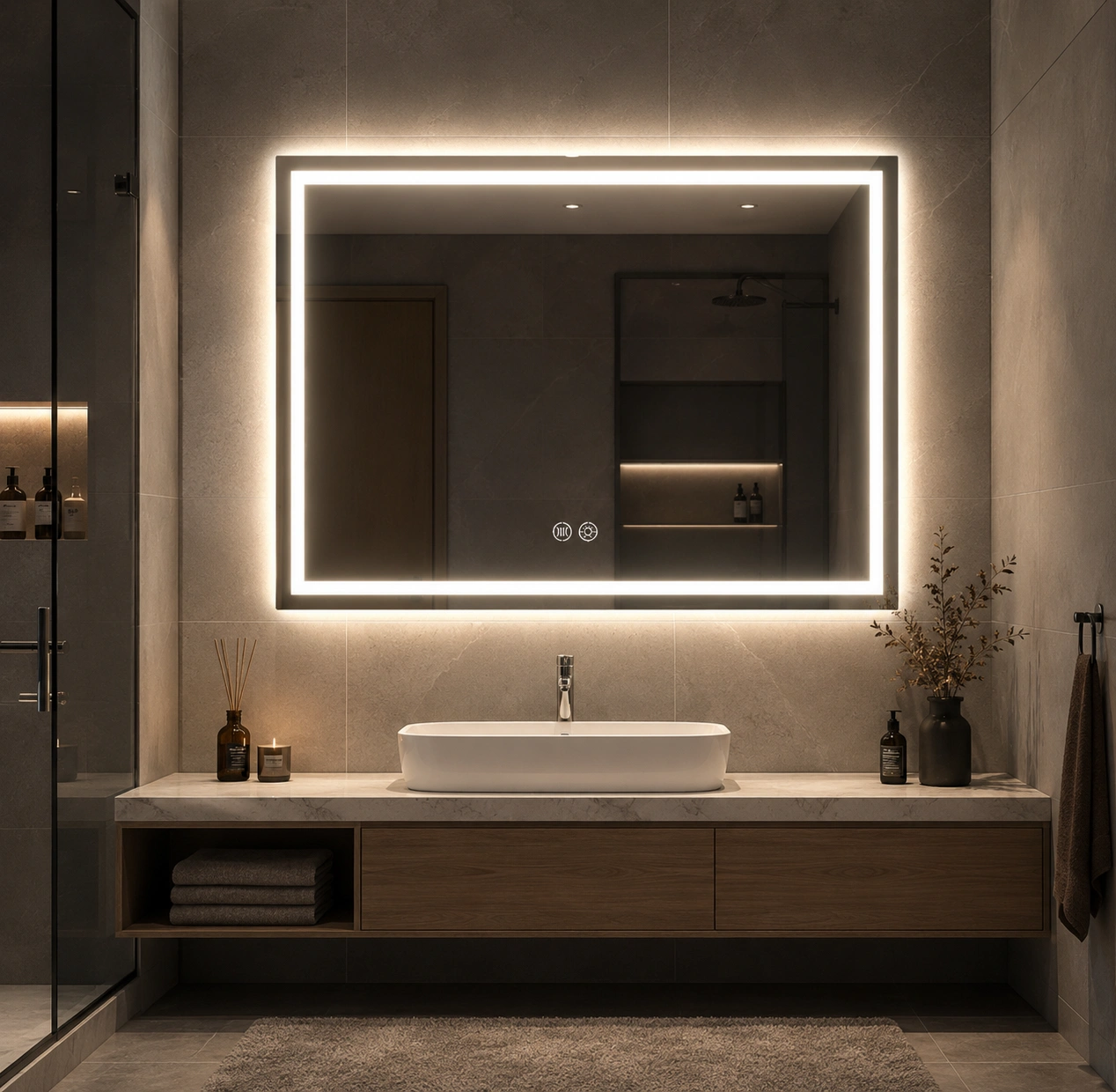 LED spogulis ar apsildes funkciju HAMILTON, 80 x 120 cm, 2700-6500K, 30W, 3344Lm, IP44